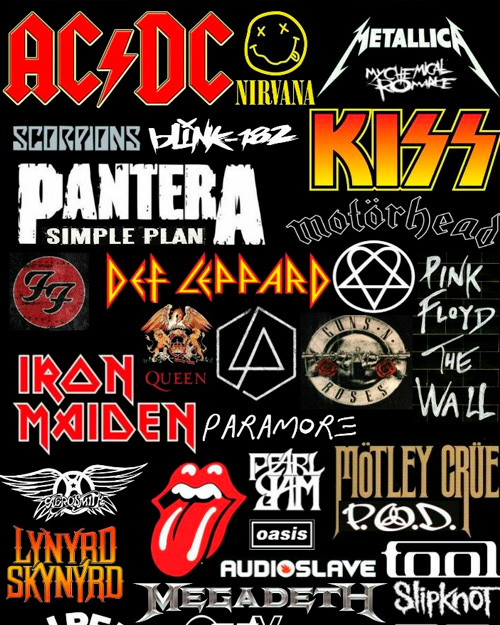 Logotipos de bandas de heavy metal como Metallica, AC/DC e Iron Maiden en la sección musical de TankarWorld